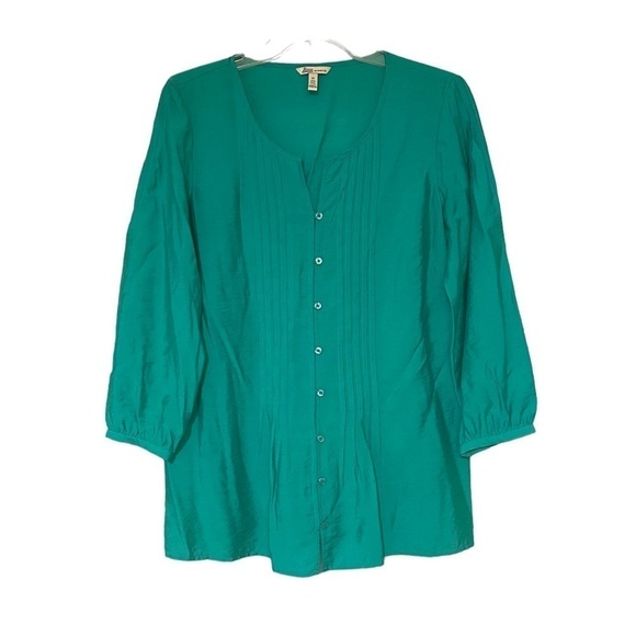 Bass Teal Jewel Button Down Blouse Sz Medium - Picture 1 of 6